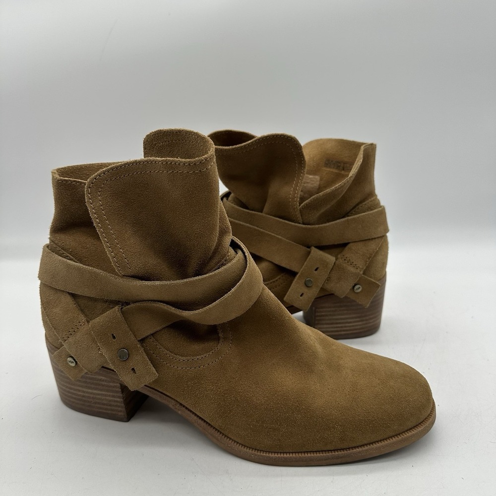 UGG Elora 1020295 Women's Size 11 Ankle Boots Tan Suede Block Heel Inner Zipper